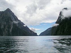 Milford Sound, New Zealand is a strict marine reserve (Category Ia). Milford sound 2004.jpg