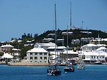 Ordnance Island (left) and St. George's Town are overlooked by Fort George Ordnance Island, St. George's Town, and Fort George, Bermuda.jpg