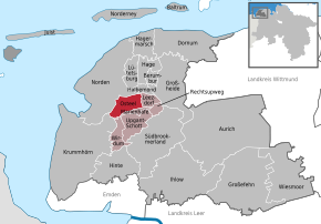 Poziția Osteel pe harta districtului Aurich