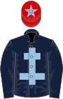 Dark blue, light blue cross of lorraine, red cap, light blue star