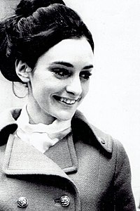 Peggy Fleming an American former figure skater and the only American in the 1968 Winter Olympics in Grenoble, France to bring home a gold medal. Peggy Fleming 1969 (cropped).jpg