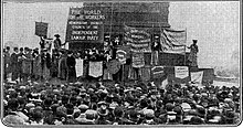 Eva Gore-Booth addressing a rally at Trafalgar Square, part of the Mud March, 9 February 1907