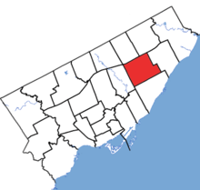 Scarborough Centre in relation to the other Toronto ridings (2015 boundaries).png