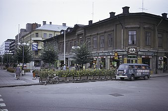 Storgatan 1973, innan uppförande av Lunagallerian. Kvarteret Luna närmast i bild. Domus, Kopparhuset och Metrohuset redan byggda