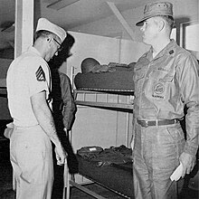 USMC barracks inspection during NMCB 74's military training at Camp Lejeune in March 1968 USMC barracks inspection.jpg