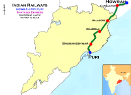 (Howrah–Puri) Shatabdi Express route map