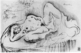 Masturbation féminine, une des gravures des Improvisations sur le thème de l'amour de Michel Fingesten.