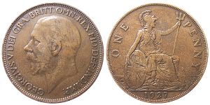 Deutsch: 1 Penny 1927 Großbritannien King George V
