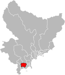 Situation of the canton of Le Cannet in the department of Alpes-Maritimes