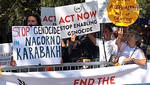 Armenians protesting in front of the UN headquarters Armenians staged a protest in front of the UN office in New York over the Azerbaijani attack on Nagorno-Karabakh, 4.jpg