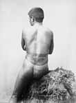 Samoan male with traditional tattoo (pe'a), taken 1890s