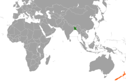 Map indicating locations of Bangladesh and New Zealand