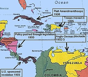 A map of Central America, showing the places affected by Theodore Roosevelt's Big Stick policy BigStickinLAmerica.jpg