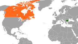 Карта с указанием местоположения Болгарии и Канады