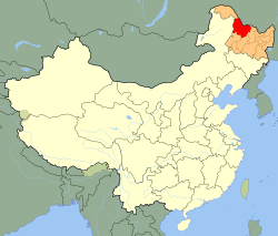 Heihe (red) in Heilongjiang province (orange)