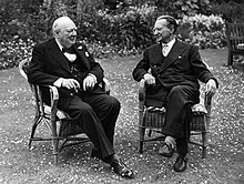 Winston Churchill and Alcide De Gasperi were leading post-war figures of British conservatism and Italian Christian democracy, respectively. Churchill De Gasperi.jpg