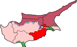 Kaart van Cyprus met het district Larnaca in het rood