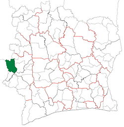 Location in Ivory Coast. Danané Department has had these boundaries since 2005.