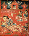 மகாவீரரின் பிறப்பை (சைன சமய 24வது தீர்த்தங்கரர்), சித்தரிக்கும் கல்பசூத்திரத்தில் (கா 1375–1400) ஒரு பக்க ஏடு.