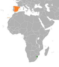 Карта с указанием местоположения Эсватини и Испании