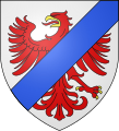 D'argent, à une aigle de gueules, becquée et membrée d'or et une barre d'azur brochant sur le tout