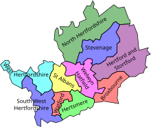 Map of parliamentary constituencies in Hertfordshire 1983–1997