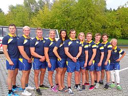 Medlemmar i KK Eskimå deltar i det svenska drakbåtslandslaget på drakbåts-VM 2014 i Poznan.