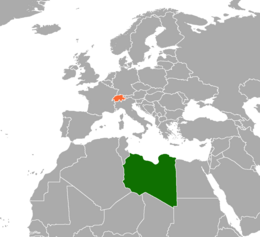 Mappa che indica l'ubicazione di Libia e Svizzera
