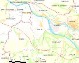 Mapa obce Donzac