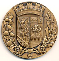 Médaille de la ville de Menton par Gaston Bigard (1953), bronze 67 mm.