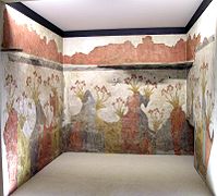 Fresco with landscape in spring time at Akrotiri