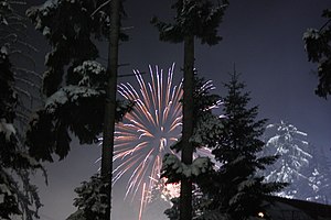 New Years Eve at Borovets, outside hotel "...
