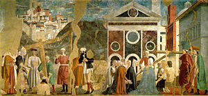 A descuberta dos restos da Santa Cruz. Piero della Francesca, frescos da Capela Bacci, Arezzo