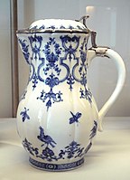 Saint-Cloud soft porcelain water pot, circa 1725, with silver mount (1726-1732).