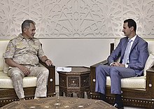 Assad with Russian defense minister Sergei Shoigu, 9 September 2017 Sergey Shoigu and Bashar al-Assad (2017-09-12).jpg