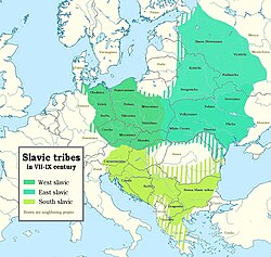 Map showing the distribution of Slavic tribes between the 7th-9th centuries AD Slavic tribes in the 7th to 9th century.jpg