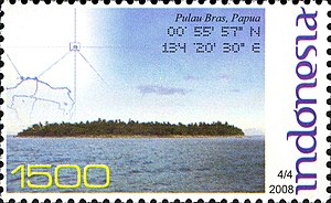 Die zum Atoll gehörende Insel Bras auf einer indonesischen Briefmarke
