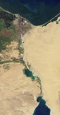 Suez Canal, seen from Earth orbit, courtesy NASA.