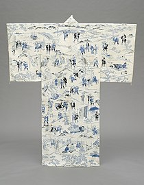 19th-century yukata at LACMA with illustrations from Hizakurige by Jippensha Ikku