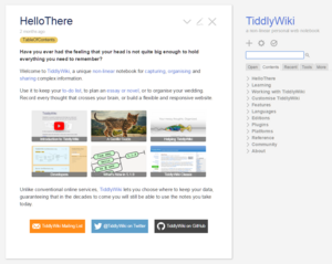 Screenshot of TiddlyWiki