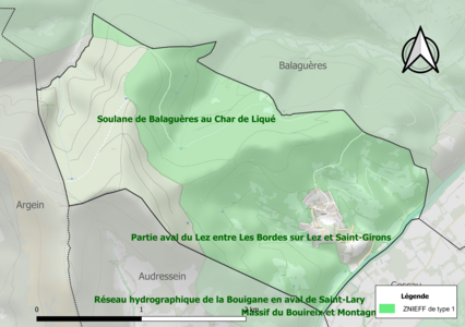 Carte des ZNIEFF de type 1 sur la commune.