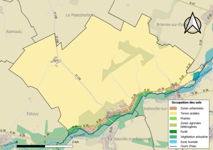 Carte des infrastructures et de l'occupation des sols en 2018 (CLC) de la commune en 2018.