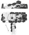 Plan of the collective burials or "passage grave" in Uggerslev. A. P. Madsen 1896