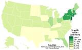 שיעור האמריקאים ממוצא איטלקי במדינות ארצות הברית על סמך נתוני לשכת האוכלוסין האמריקאית משנת 2019