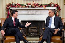 U.S. President Barack Obama and Mexican President-Elect Enrique Pena Nieto during their meet at the White House following Pena Nieto's election victory. Barack Obama Enrique Pena Nieto in the Oval Office 2012.jpg