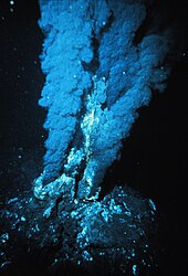 Hydrothermal vents support extremophile bacteria on Earth, provided an energy-rich environment for the origin of life, and may also support life in other parts of the cosmos. Blacksmoker in Atlantic Ocean.jpg