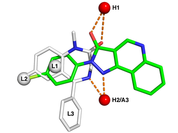 Pharmacophore model of the benzodiazepine binding site on the GABAA receptor Bzr pm.png