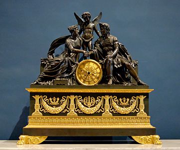 ფრანგული ოქროს საათი მარსის, ვენერასა და კუპიდონის გამოსახულებით, რომელიც მარი ლუიზს ნაპოლეონმა ქორწილში აჩუქა