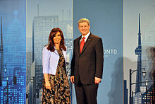 President of Argentina Cristina Kirchner and Harper in Toronto, 2010. Cristina Kirchner and Canada PM Stephen Harper.jpg