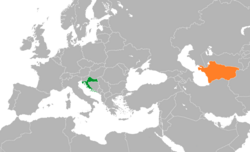 Карта с указанием местоположения Хорватии и Туркменистана